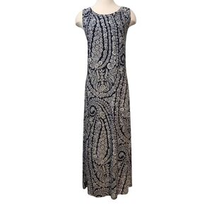 EUC TOMMY HILFIGER NAVY & WHITE PAISLEY MAXI DRESS SZ 6 CRISSCROSS BACK